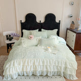 Purpdrank  Cotton Princess Bedding Sets Queen Butterflies Embroidered Chiffon Lace Elegant Soft Flat Sheet With Pillowcases 4PCS