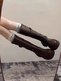 Purpdrank  Fashion Women Black Block High Heels Long Boots New Winter Warm Knee High Boots Soft Leather Thigh High Boots Shoes