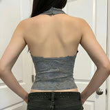 Purpdrank  Sexy Lace Bandage Halter Tops Slim Solid Backless Sleeveless Tank Tops Women Summer Fashion Streetwear Ladies Holiday Tops