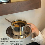 Purpdrank  Korean Ins Coffee Cup Set 304 Stainless Steel Insulated Coffee Cup Afternoon Tea Mug Dish Spoon Household Retro Tableware Set