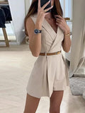 Purpdrank  Elegant Lady Turn-Down Collar Blazer Jumpsuit Summer Casual Solid Waist Shorts Romper Slim Playsuits Fashion Women's Jumpsuit