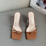 Purpdrank  Transparent Slippers Shoes Slipers Women Slides Square Toe Fashion Heeled Mules Low 2025 Luxury High PU Fabric Scandals Rubber R