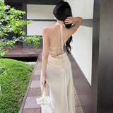 Purpdrank  Spring Summer New Goddess Long Dress Niche Halter Neck Sexy Backless Bodycon Dress