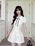 Purpdrank  Japanese Style Sweet Polka Dot Women Dress Elegant Fake 2 Piece Set Cute Bow Dress Fashion Princess Chic Korean Popular Clothes