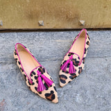 Purpdrank - Women Shoes 2023 Spring Casual Female Shoes Faux Suede Pointed Toe Office Leopard Print Flat Muller Shoes Size 43