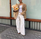 Purpdrank  New Autumn Women's Casual Sle Two-Button Long Sve Loose Suede Vesent Coat Flip Collar Polyester Fiber Faionable
