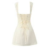 Purpdrank  Sexy Beigeyellow Corset Style Sleeveless Slow Chest Tank Dress Women Lacing up Bandage Back Swing Sleeveless Dresses Robe