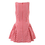 Purpdrank  Sexy Red Gingham Plaid Mini Sleeveless Dress Women Bow O Neck Zipper Back Low Waist Ruched Hem Swing Tank Dresses Vestidos Black