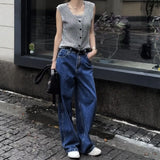 Purpdrank  High Waist Straight Leg Jeans Dad Style Loose Floor Length Wide Leg Pants Slimming Effect Pear Shape High Quality