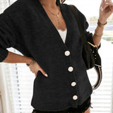 Purpdrank  V Neck Botton Long Sleeve Cardigan Women Knitted Black Autumn Winter Sweater Casual Loose Oversized Top Jumper