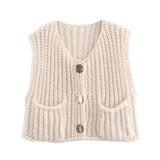 Purpdrank  Button Casual Retro Cropped Sweater Vest Women 2025 Summer Fall Fashion V-Neck Sleeveless Coarse Yarn Knitted Tops Female Jumper