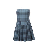 Purpdrank  Summer Tube Dress y2k Women Plaid Print Off Shoulder Strapless Sleeveless A Line Mini Dress Going Out Party Dresses