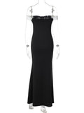 Purpdrank  Elegant Color Match Off Shoulder Long Dress for Women Sexy Sleeveless Slim Waist High Slit Evening Party Club Maxi Dress