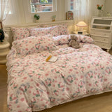 Purpdrank  INS Korean Style2025 New Yungan Cotton Wrinkled Double-layer Yarn Lace Bedding Sets