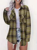 Purpdrank  Autumn Winter Shirts 2025 Women's Streetwear Plaid Pockets Long Sleeve Shirt Collar Button Through Basics Shirts