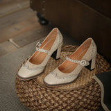 Purpdrank  New Spring Autumn Retro Mary Janes Shoes Woman Fashion Fretwork Bullock Women's Pumps Casual Shallow Shoes Heels for Women