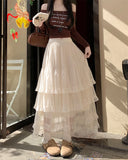 Purpdrank  High Quality Wedding Mesh Skirt Women 2025 Summer French Romantic High Waist Long Skirt Female Elegant Streetwear Holiday Faldas