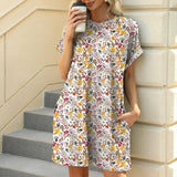 Purpdrank   Elegant Dress Women O Neck Short Sleeve Dresses Fashion Casual Printed Mini Dresses Summer New Chic Female Dress