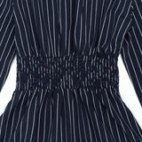 Purpdrank  Chic Blue & White Striped Shirt Dress Women Fashion Turn Down Collar Long Sleeve Pleats Slim Asymmetrical Hem Mini Dress