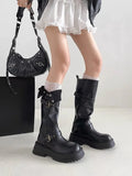 Purpdrank  Fashion Women Black Block High Heels Long Boots New Winter Warm Knee High Boots Soft Leather Thigh High Boots Shoes