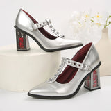 Purpdrank  Punk Elegant Pointed Toe High Heels Pumps Women 2025 New Trendy Thick Rose Heeled Dress Shoes Woman Y2K T-Strap Mary Jane Shoes