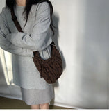 Purpdrank  Canvas Hobos Bags Women's Drawstring Pleated Large Capacity Corduroy Commuting Shoulder Bag