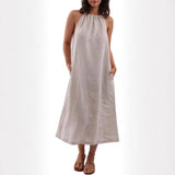Purpdrank  Popular Neck Sleeveless Solid Color Vest Cotton and Linen Dress Women