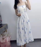 Purpdrank  Plus Size French Floral Print Dress Women's Summer Pear Shaped Bloom Skirt Conceals Belly Slimming A- Line Midi Dress