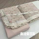 Purpdrank  Princess Style Bedding Sets Ruffle Lace Bow Quilt Cover Romantic Print Bedclothes Home Decor Woman Girl Bedroom Duvet Cover 4pcs