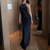 Purpdrank   Fashion Slim Fit Long Dresses Women Clothing Solid Color Backless Hollow Cocktail Dress Summer Sleeveless Satin Bridesmaid Dress