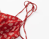 Purpdrank  Retro Red with White Flower Print V neck Corset Style Bow Lacing Up Sling Dress Sexy Women Slim Summer Dresses Holiday Robe