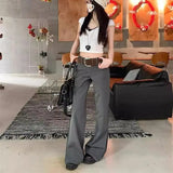 Purpdrank  Korean Gray Low Waist Wide Leg Trousers Vintage Women's Flare Pants Autumn Office Lady Wear Casual Baggy Drappy  Pants 530A