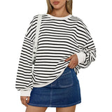 Purpdrank  Women's Oversized Casual Striped Guard Top Autumn Winter New Style Europe And US Fashion Loose Fit Sweatshirt