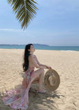 Purpdrank  Vacation Style Dress for Women Summer New Irregular Ruffle Short Dress Strapless Dress