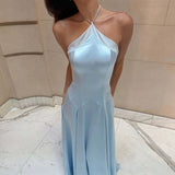 Purpdrank   Casual Halter Hollow Slim Wedding Dress Fashion Backless Summer Long Dresses Satin Off Shoulder High Waist Formal Occasion Dress