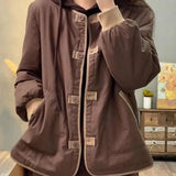 Purpdrank  Vintage Patchwork Cotton-padded Jacket Winter Women's Clothing Warm Parkas Long Sleeve Coat Single-breasted Pockets Short Tops