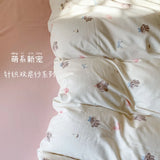 Purpdrank  Knitted Class A Bedding Set Floral Style Bed Linen Set Soft Double Yarn Four-Piece Set Quilt Cover Set Bed Sheets Gift for Home