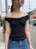 Purpdrank  Solid Ruffles V Neck Tank Tops Women Summer Lace-up Bow  Sleeveless Slim Crop Top Female Simple Casual Sweet Cotton Vest New