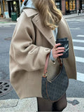 Purpdrank  Lapel Bat-Sleeve Woolen Coat Black Single Breasted Elegant Loose Thick Wool Short Overcoat French Autumn Winter Women's Outwear