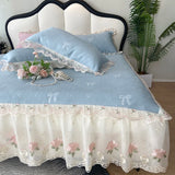 Purpdrank  Princess Bed Skirt Sheet Summer Cool Bed Skirt Mattress Lace Bedsheet Not Stuffy Double King Bedspread With 2 Pillowcases