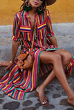 Purpdrank  Summer Long Dress 2025 Women Split-joint Buttons Bohemia Vintage Loose Beach Vacation Striped Maxi Dresses for Woman