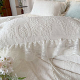 Purpdrank  Vintage French Carved Velvet Lace Ruffles Soft Warm Winter Bedding Set Duvet Cover Flat/Fitted Bed Sheet Pillowcases 4Pcs