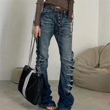 Purpdrank  European and American Retro Washed Corrugated Cracked Jeans For Women Spring Autumn New Style Spicy Girl Design Sense Niche