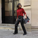 Purpdrank  Chic Knitted Glove Sweater Women Casual Solid Full Sleeve Holes Stand Collar Loose Sweaters Female Fashion Lady Outwears