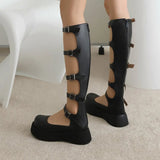 Purpdrank - Girl Wedges Thick Platform Mary Janes Women Shoes Buckle Hollow Motorcycle Cool Boots Sandals New Designer Lolita Women Shoes