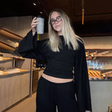 Purpdrank  Long Sleeve Pleated T Shirt Women's O Neck Solid Classic Loose Pullover Tops Female Autumn Simple Casual T Shirts