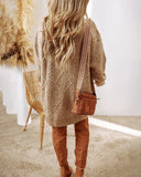 Purpdrank  Casual Loose Fit Cable Knit Pullover Mini Dress Round Neck Long Sleeve Sweater Dress Winter