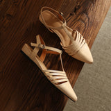 Purpdrank   Summer Genuine Leather Sandals Pointed Toe Sandals for Women Low Heel Concise Gladiator Shoes Fashion Narrow Band Ladies Shoes