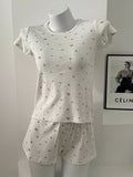 Purpdrank  Floral Print Eyelet T-shirt Shorts Set Women O-neck Slim Tees +Buttons Straight Sweatshort Casual Sweet Cotton Home 2 Pieces Set