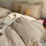 Purpdrank  100% Cotton Double Layer Crinkle Yarn Vintage Floral Ruffles Bedding Set Queen Size Duvet Cover Flat/Fitted Bed Sheet Pillowcase